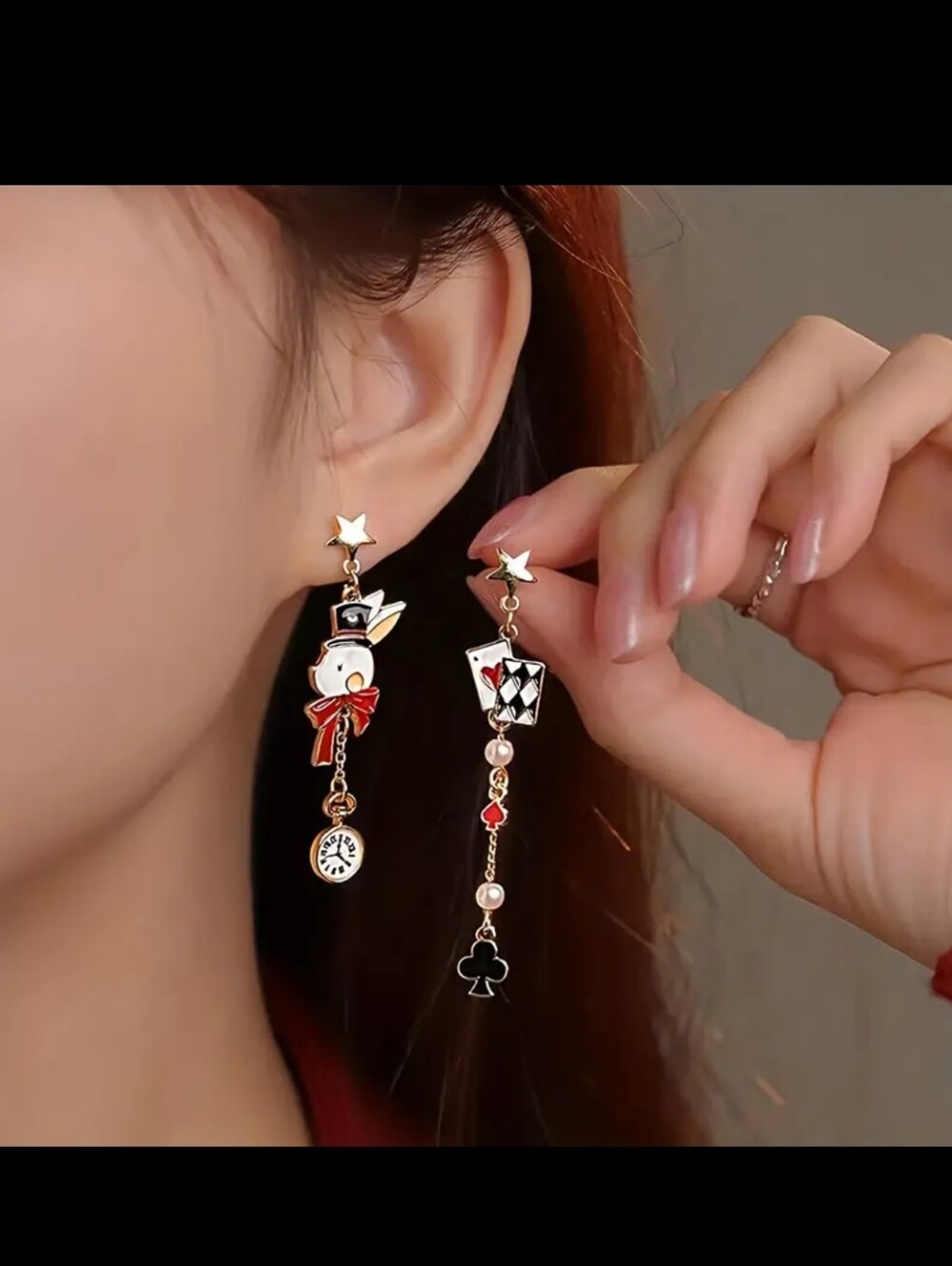 Vintage-Style Rabbit/Card Alice In Wonderland Style Earrings